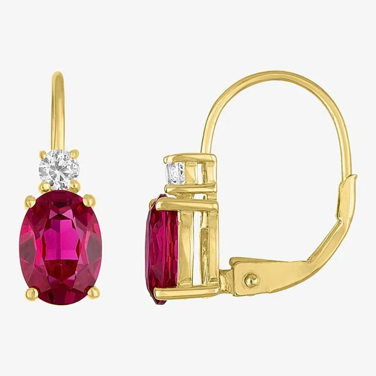 Gemstone 10K Gold Oval Drop Earrings
