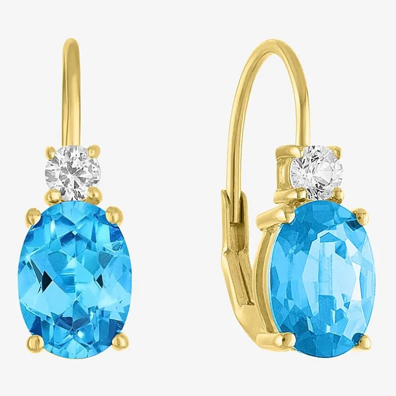 Gemstone 10K Gold Oval Drop Earrings