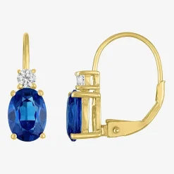 Gemstone 10K Gold Oval Drop Earrings