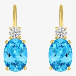 Gemstone 10K Gold Oval Drop Earrings