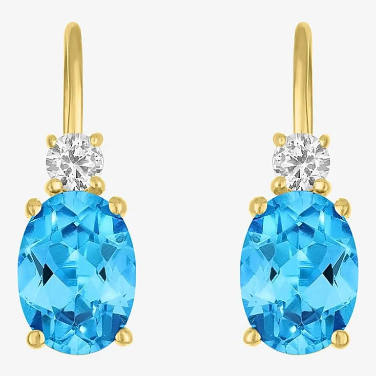Gemstone 10K Gold Oval Drop Earrings