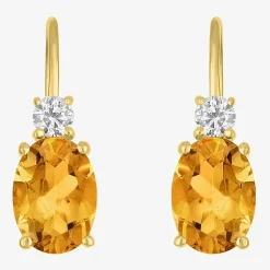 Gemstone 10K Gold Oval Drop Earrings
