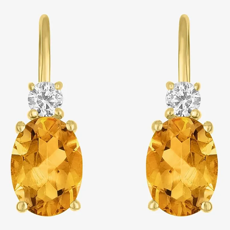Gemstone 10K Gold Oval Drop Earrings