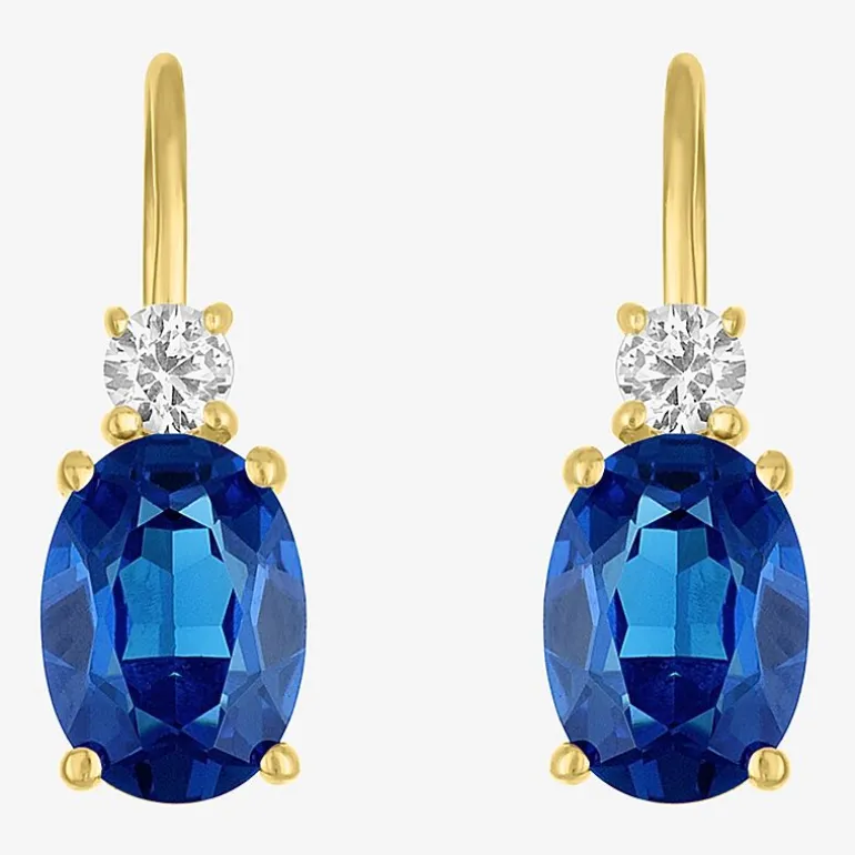 Gemstone 10K Gold Oval Drop Earrings