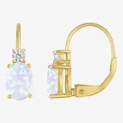 Gemstone 10K Gold Oval Drop Earrings