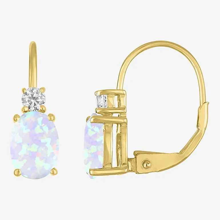 Gemstone 10K Gold Oval Drop Earrings