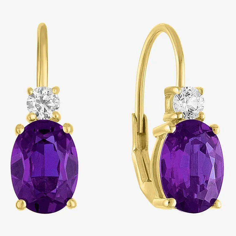 Gemstone 10K Gold Oval Drop Earrings