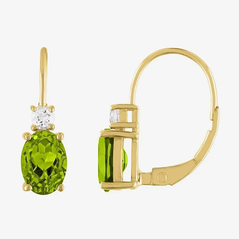 Gemstone 10K Gold Oval Drop Earrings