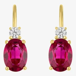 Gemstone 10K Gold Oval Drop Earrings