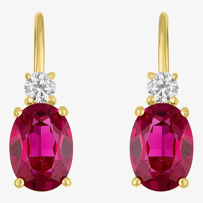 Gemstone 10K Gold Oval Drop Earrings