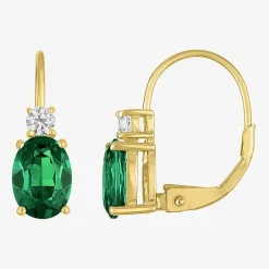 Gemstone 10K Gold Oval Drop Earrings