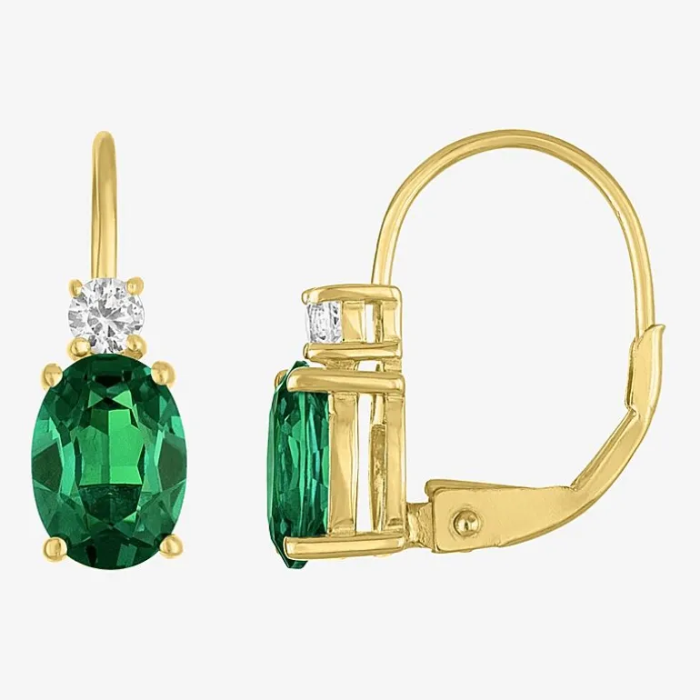 Gemstone 10K Gold Oval Drop Earrings