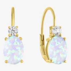 Gemstone 10K Gold Oval Drop Earrings