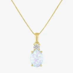 Gemstone 10K Gold Oval Pendant Necklace