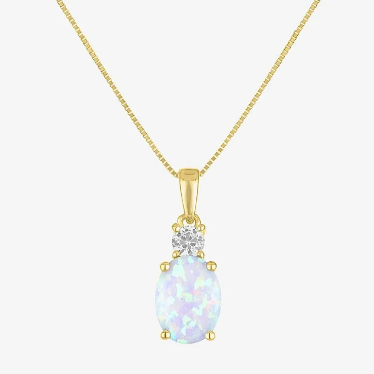 Gemstone 10K Gold Oval Pendant Necklace