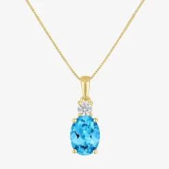 Gemstone 10K Gold Oval Pendant Necklace