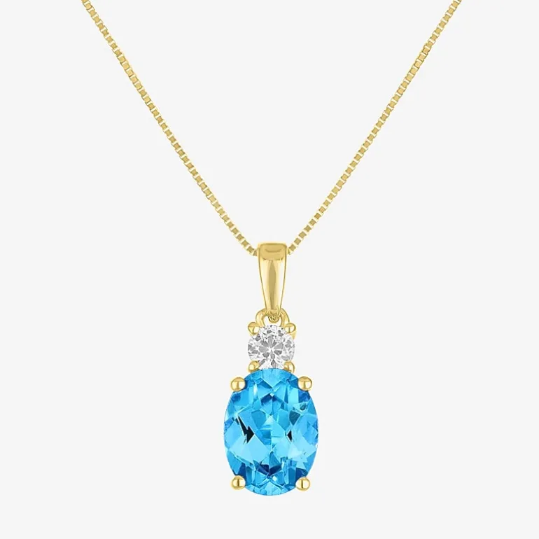 Gemstone 10K Gold Oval Pendant Necklace