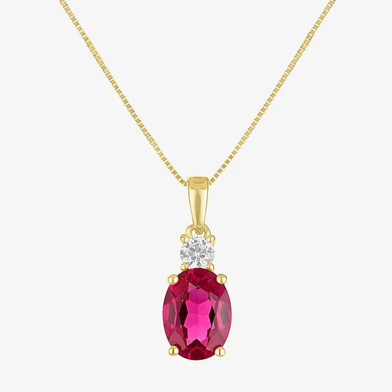 Gemstone 10K Gold Oval Pendant Necklace
