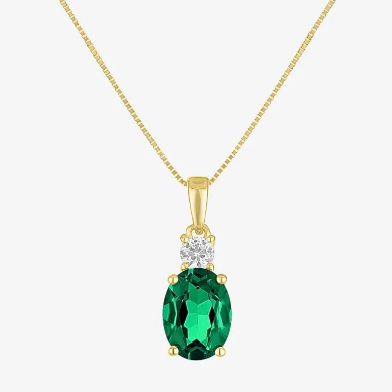 Gemstone 10K Gold Oval Pendant Necklace