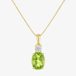 Gemstone 10K Gold Oval Pendant Necklace
