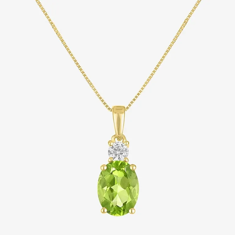 Gemstone 10K Gold Oval Pendant Necklace