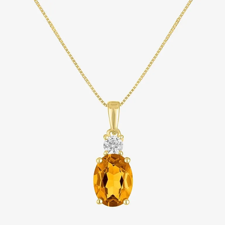 Gemstone 10K Gold Oval Pendant Necklace