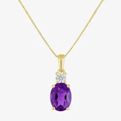 Gemstone 10K Gold Oval Pendant Necklace