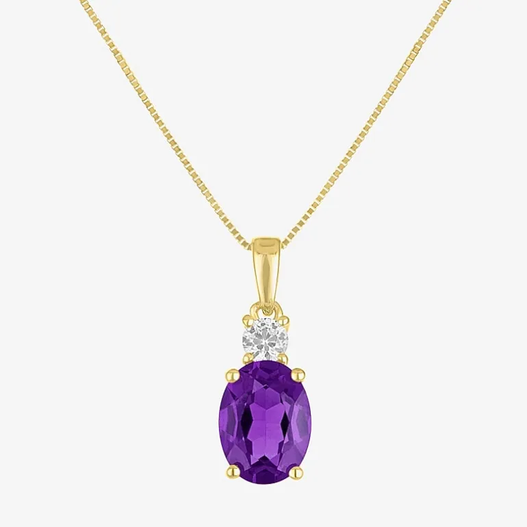 Gemstone 10K Gold Oval Pendant Necklace