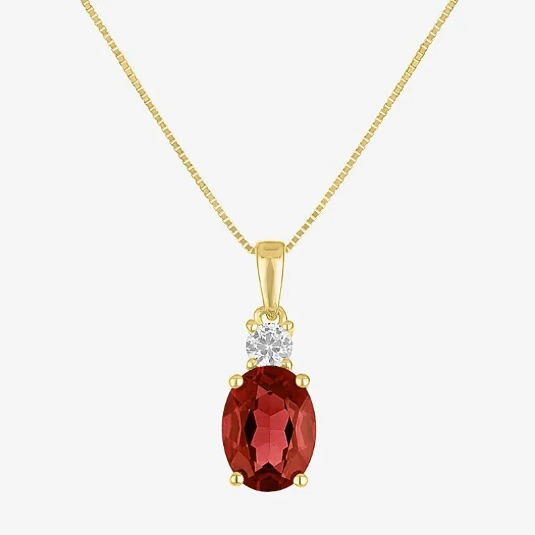 Gemstone 10K Gold Oval Pendant Necklace