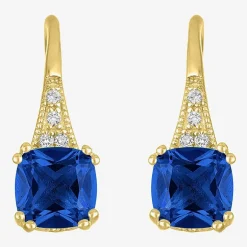 Gemstone 14K Gold Over Silver Cushion Drop Earrings