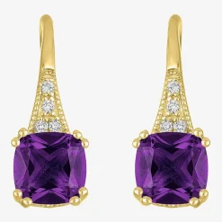 Gemstone 14K Gold Over Silver Cushion Drop Earrings