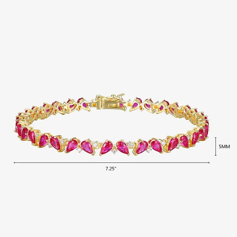 Gemstone 18K Gold Over Silver 7.25 Inch Tennis Bracelet