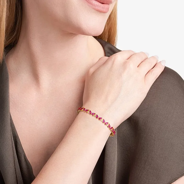 Gemstone 18K Gold Over Silver 7.25 Inch Tennis Bracelet