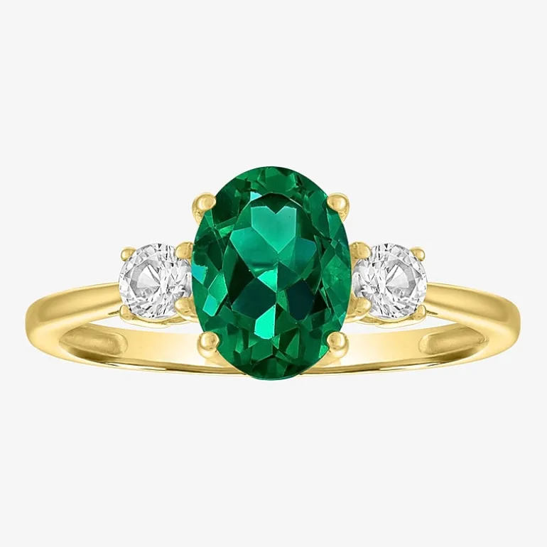 Gemstone 10K Gold 3-Stone Oval Cocktail Ring