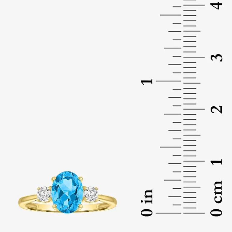Gemstone 10K Gold 3-Stone Oval Cocktail Ring