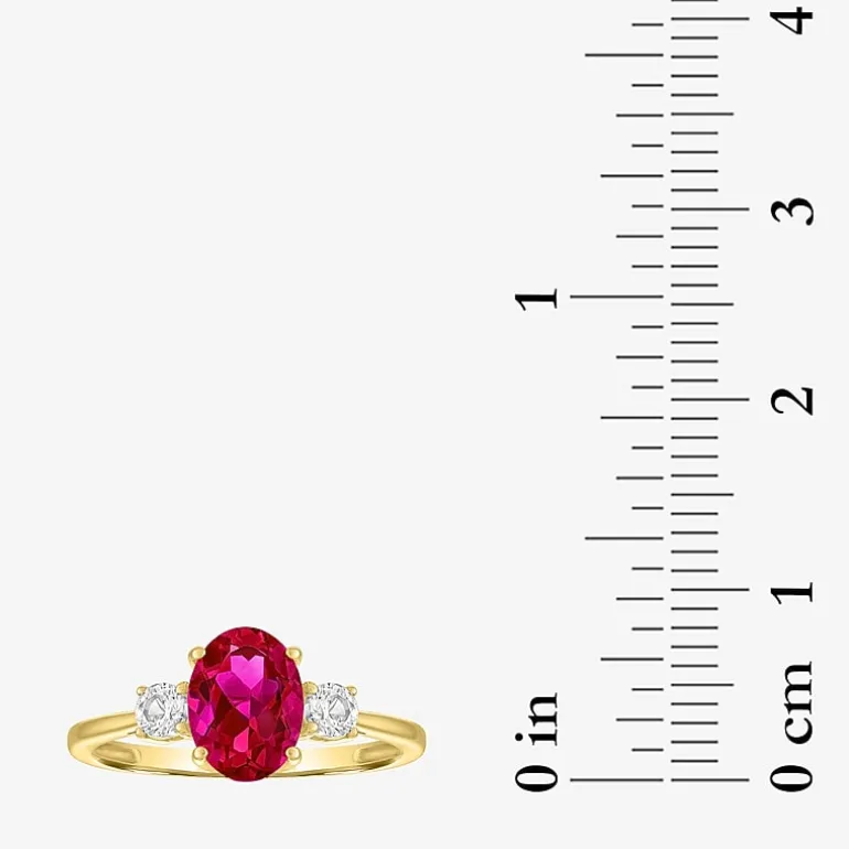 Gemstone 10K Gold 3-Stone Oval Cocktail Ring