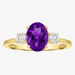 Gemstone 10K Gold 3-Stone Oval Cocktail Ring