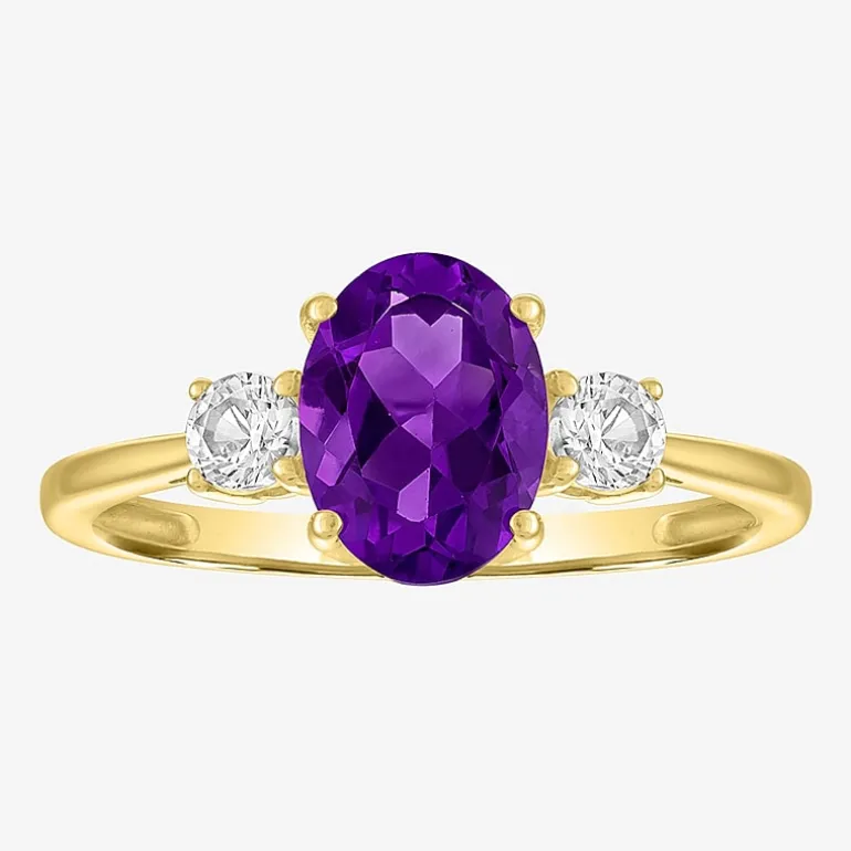 Gemstone 10K Gold 3-Stone Oval Cocktail Ring
