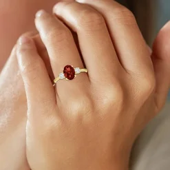 Gemstone 10K Gold 3-Stone Oval Cocktail Ring
