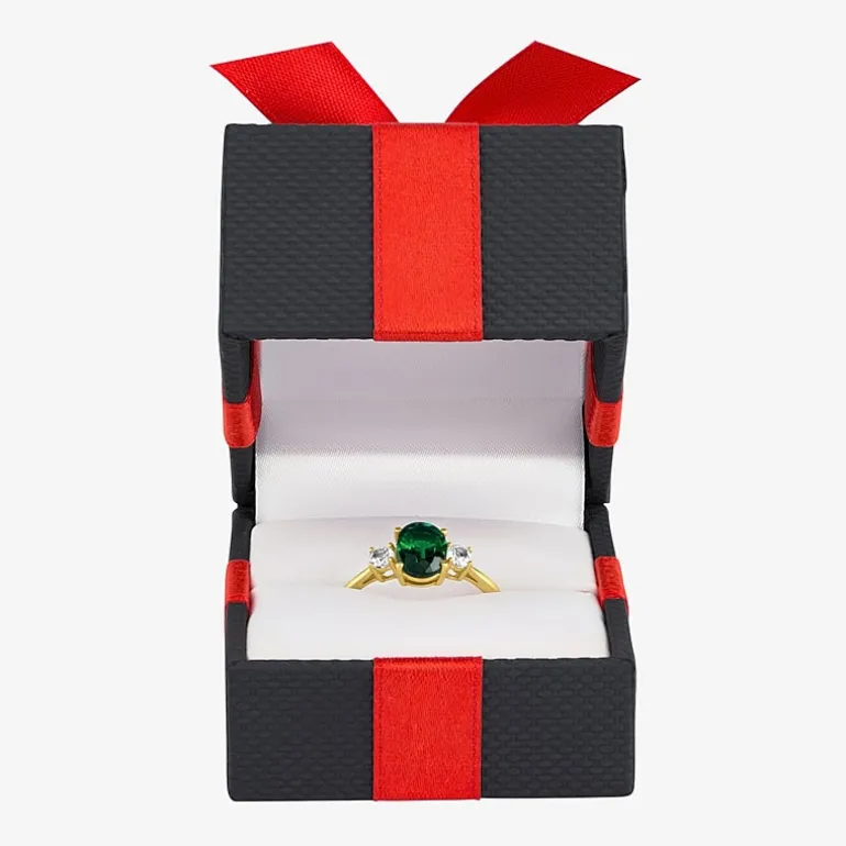Gemstone 10K Gold 3-Stone Oval Cocktail Ring