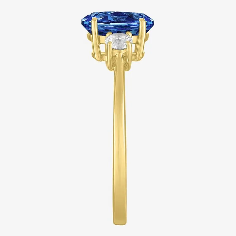 Gemstone 10K Gold 3-Stone Oval Cocktail Ring