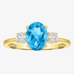 Gemstone 10K Gold 3-Stone Oval Cocktail Ring