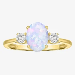 Gemstone 10K Gold 3-Stone Oval Cocktail Ring