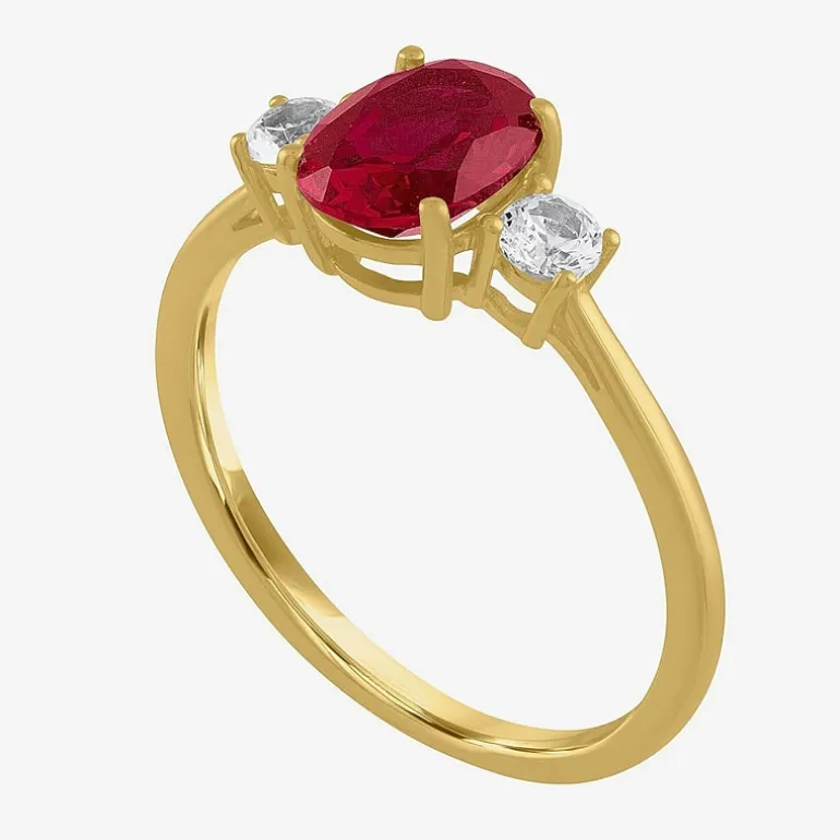Gemstone 10K Gold 3-Stone Oval Cocktail Ring