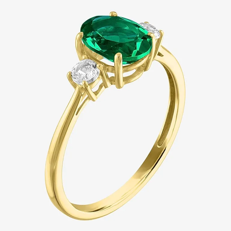 Gemstone 10K Gold 3-Stone Oval Cocktail Ring