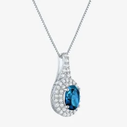 Gemstone & Lab-Created White Sapphire Sterling Silver Halo Pendant Necklace