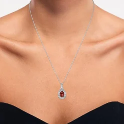 Gemstone & Lab-Created White Sapphire Sterling Silver Halo Pendant Necklace