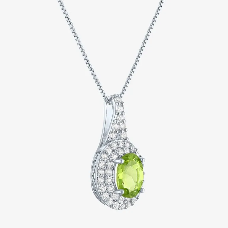 Gemstone & Lab-Created White Sapphire Sterling Silver Halo Pendant Necklace
