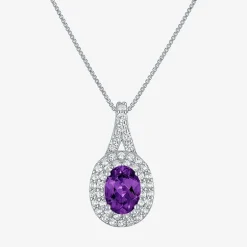 Gemstone & Lab-Created White Sapphire Sterling Silver Halo Pendant Necklace