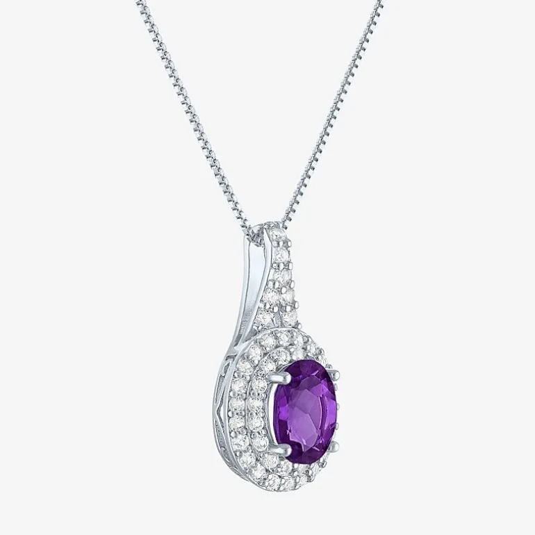 Gemstone & Lab-Created White Sapphire Sterling Silver Halo Pendant Necklace